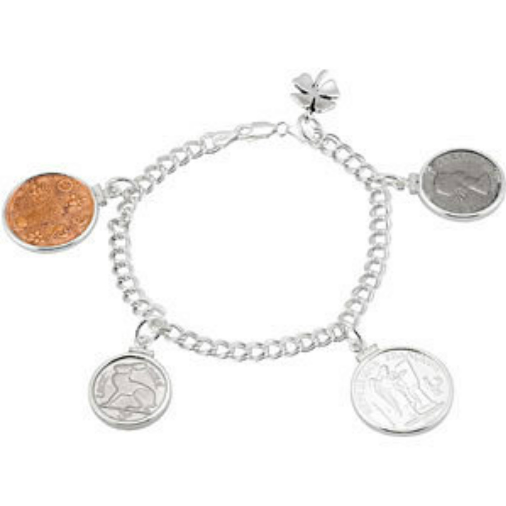 Sterling Silver Coin Charm Bracelet. 