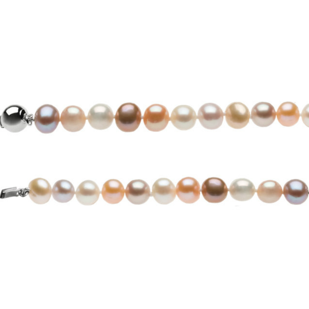 Sterling Silver Freshwater Cultured Multi-Color Pearl Strand Bracelet. 