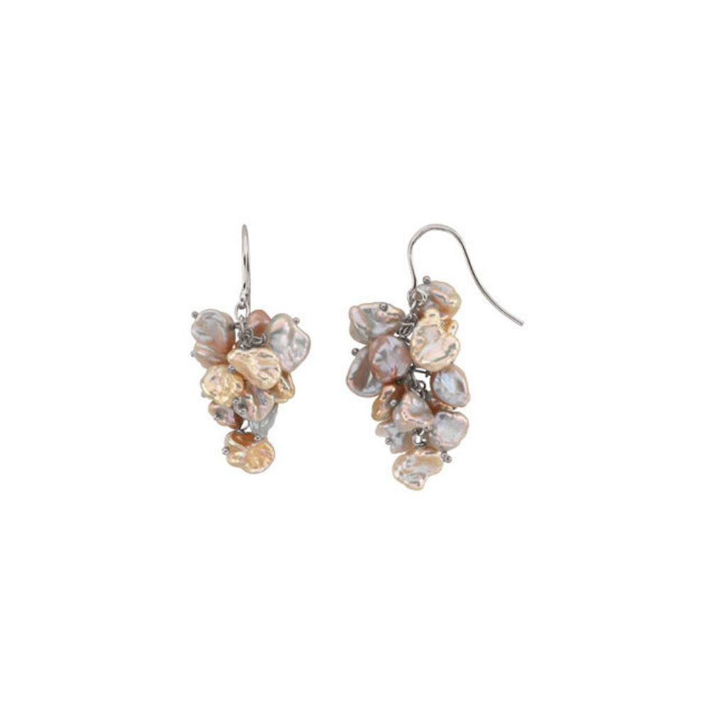 Sterling Silver Freshwater Keshi Cultured Pearl Earrings. 