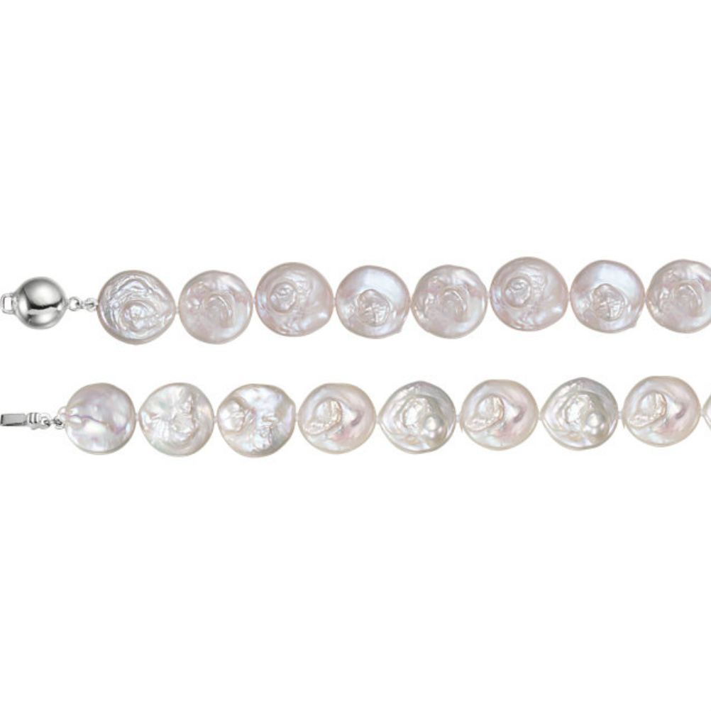 Sterling Silver Freshwater White Cultured Coin Pearl Earrings. 