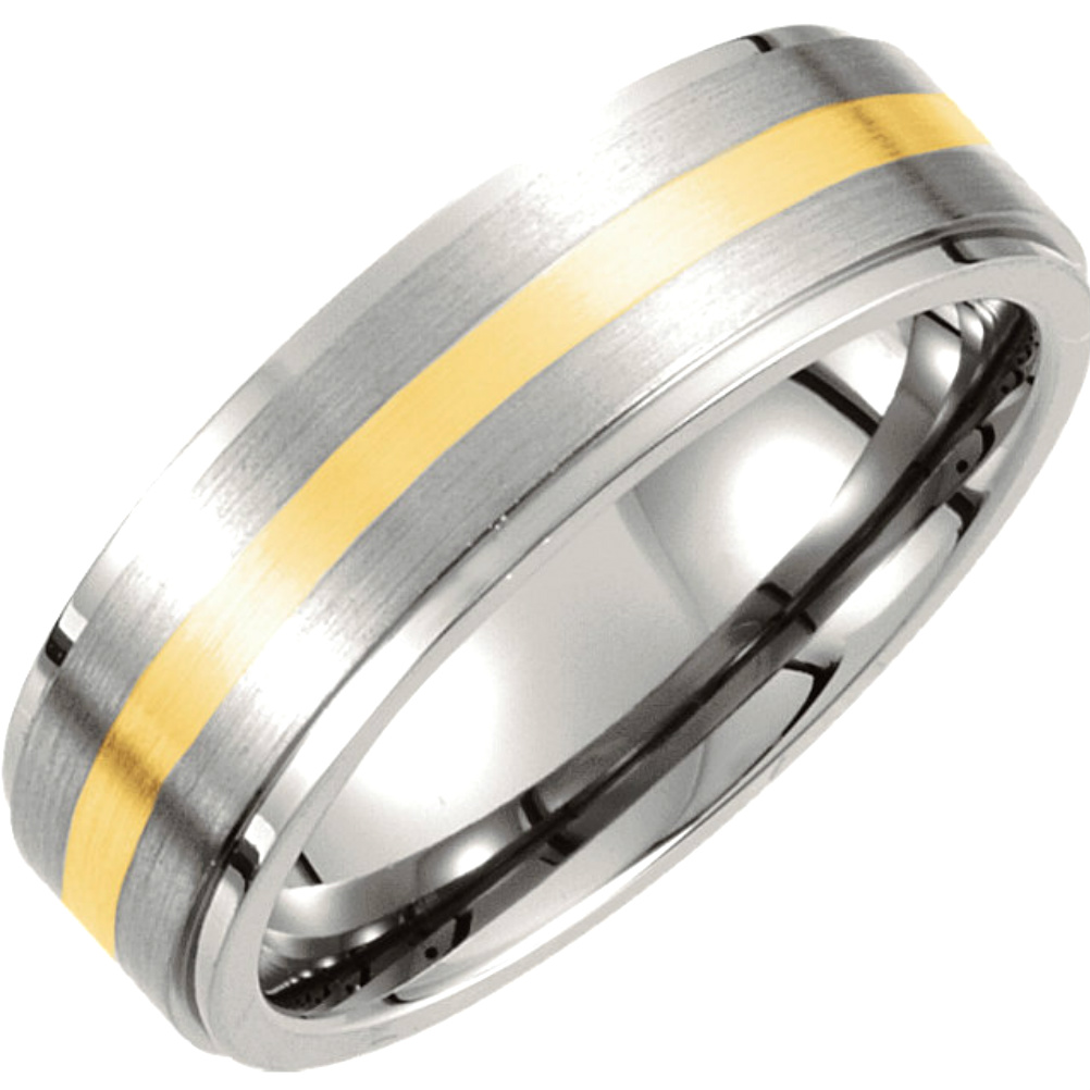 Titanium 14k Yellow Gold Inlay Satin Brushed Band