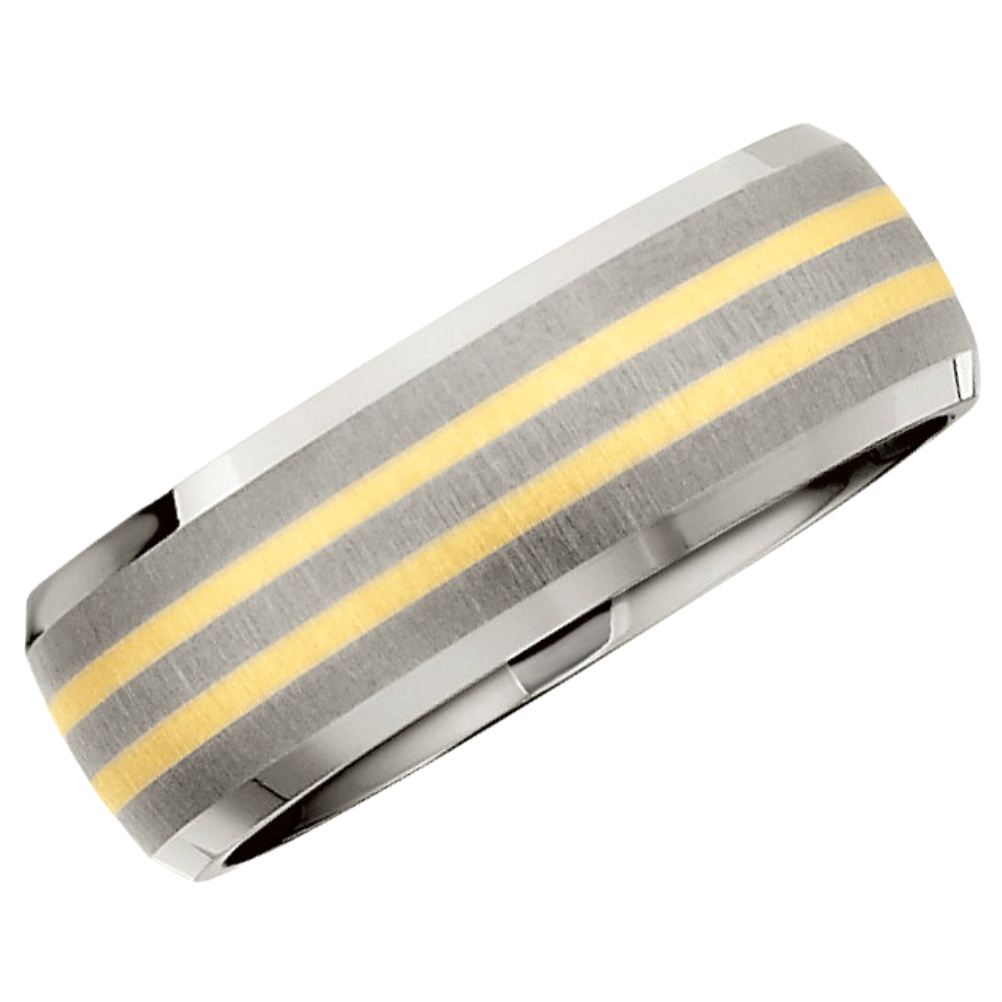 Titanium 14k Yellow Gold Inlay Satin Brushed Band