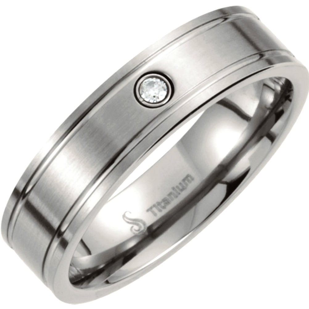 Diamond Titanium Flat Comfort Fit Ring