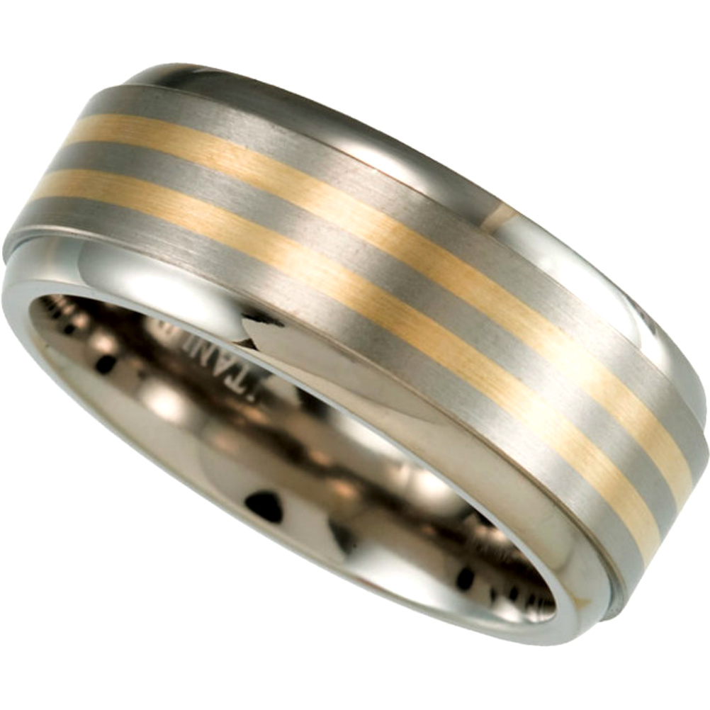 8mm Titanium with 14k Yellow Gold Inlay Comfort Fit Band