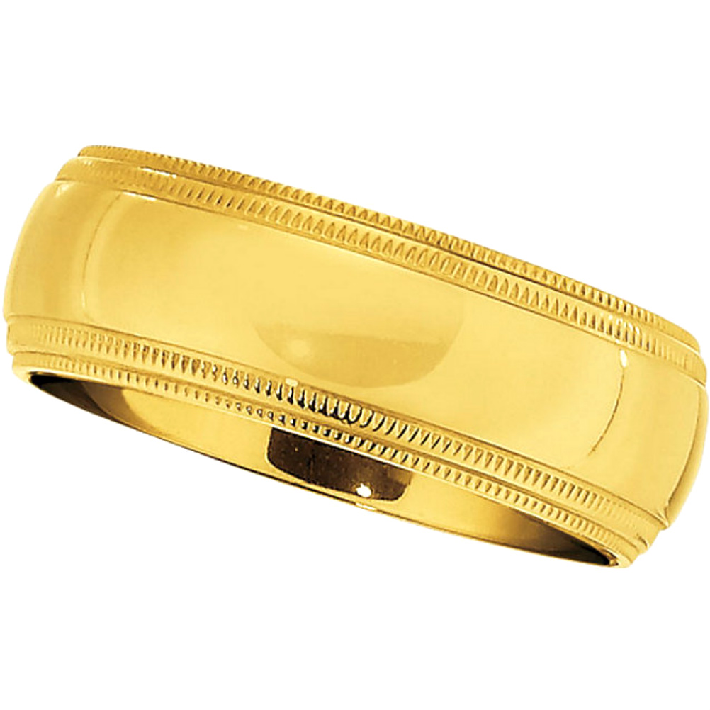 Gold Titanium IP Double Milgrain Comfort Fit Band, 8MM