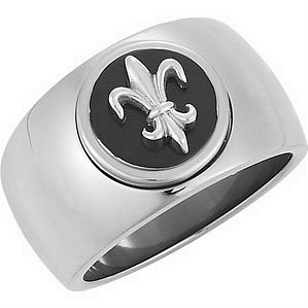 Black Enamel Fleur de lis Titanium Band