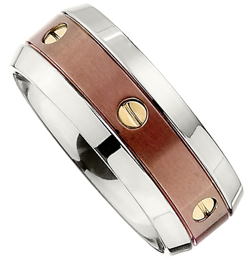 7mm Titanium & Chocolate Immerse Plated Band with 14kt Yellow Screws