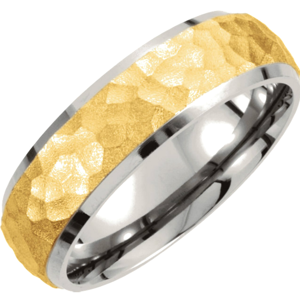 Titanium Gold Immerse Hammered Finished Beveled Edge Band