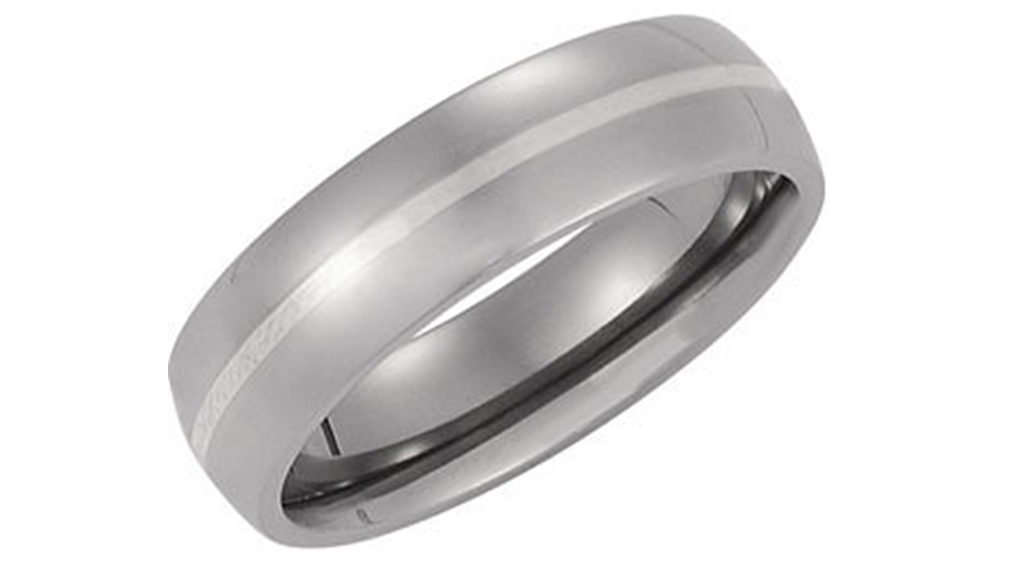 Titanium Swiss Cut Sterling Silver Inlay Domed Band