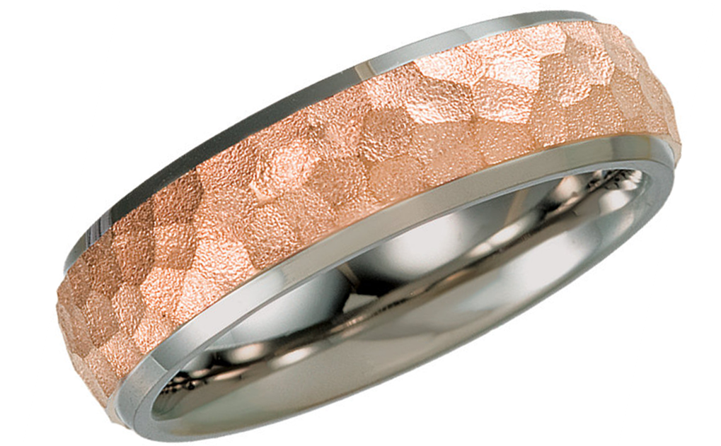 Titanium Rose Gold Immerse Hammered Finished Beveled Edge Band