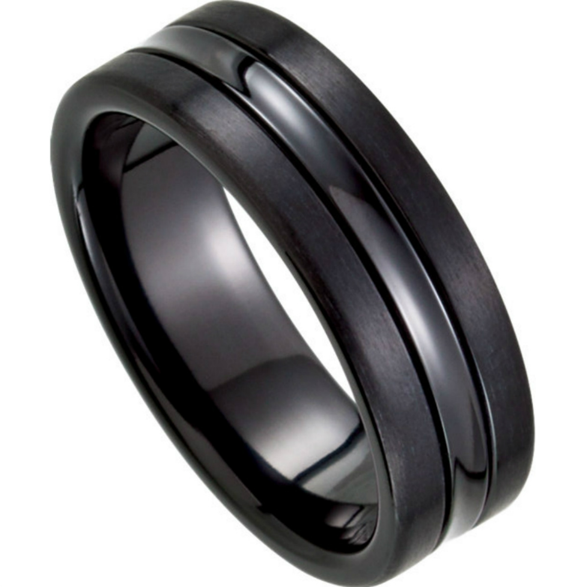 Black Titanium Matte Comfort Fit Ring with Polished Concave Center