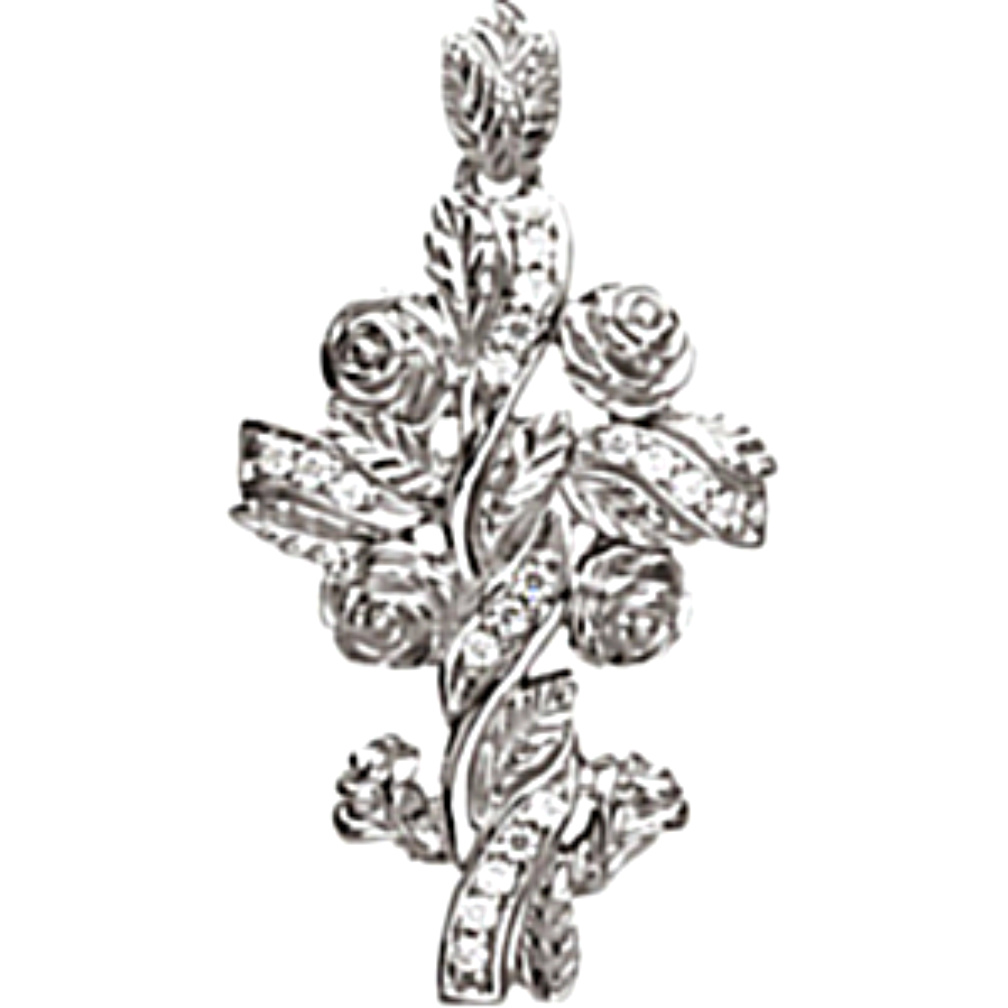 Floral Style Diamond Cross Pendant. 