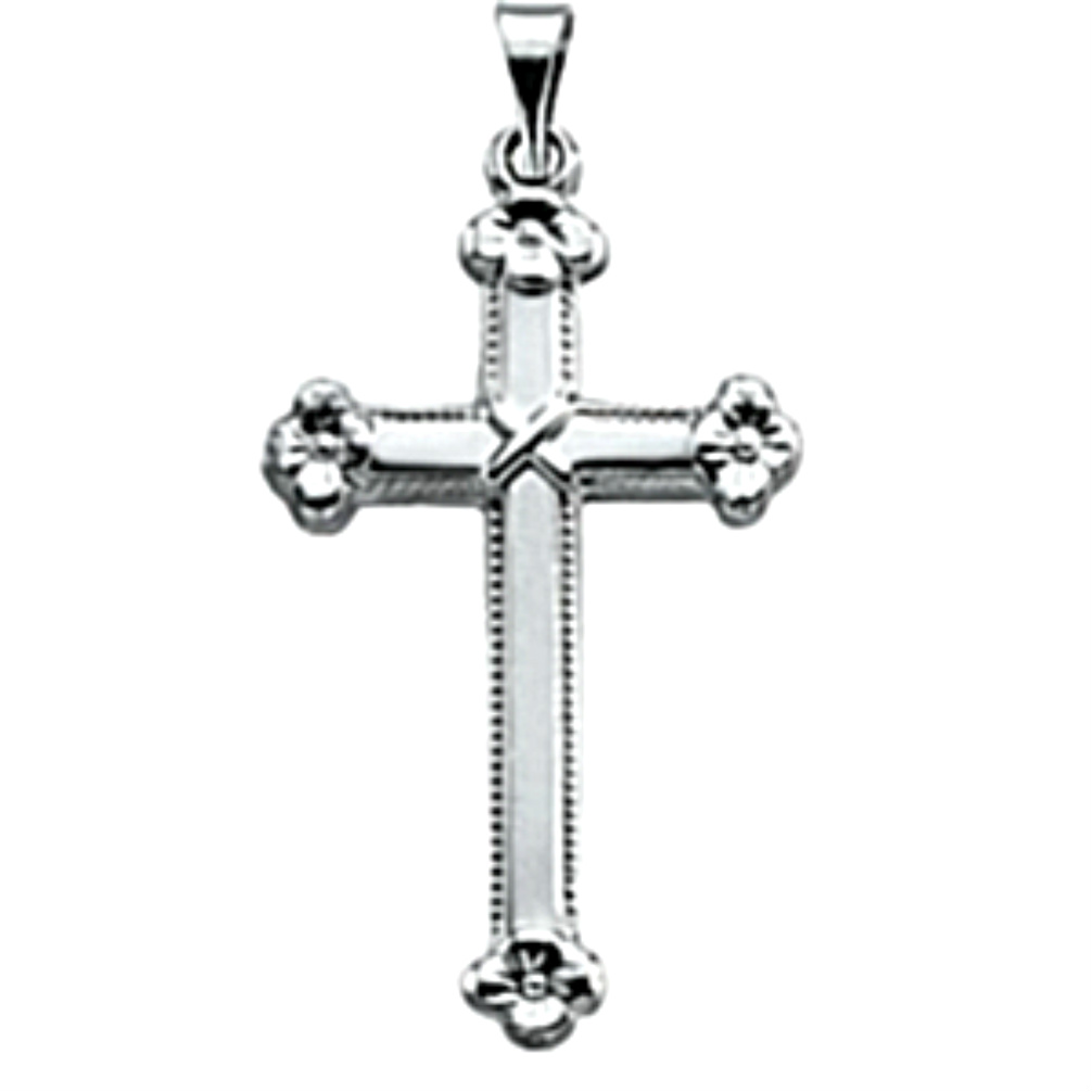 Platinum Cross Miligrain Flower Cross Pendant. 