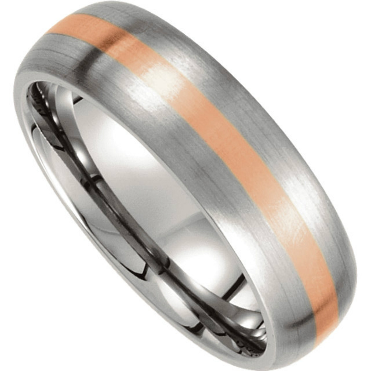 Satin Polished Titanium and 14k Rose Gold Ring