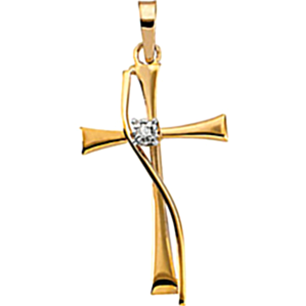 Yellow Gold Diamond Cross Pendant. 