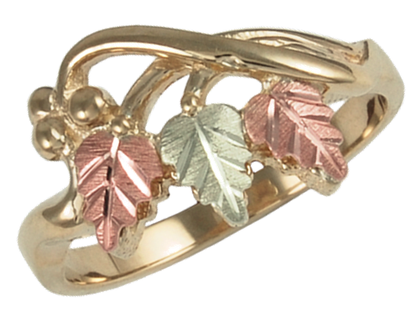 Grape Leaves and Vines Ring, 10k Yellow Gold, 12k Green and Rose Gold Black Hills Gold Motif