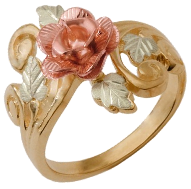 Hand Sculpted Flower Ring, 10k Yellow Gold, 12k Green and Rose Gold Black Hills Gold Motif