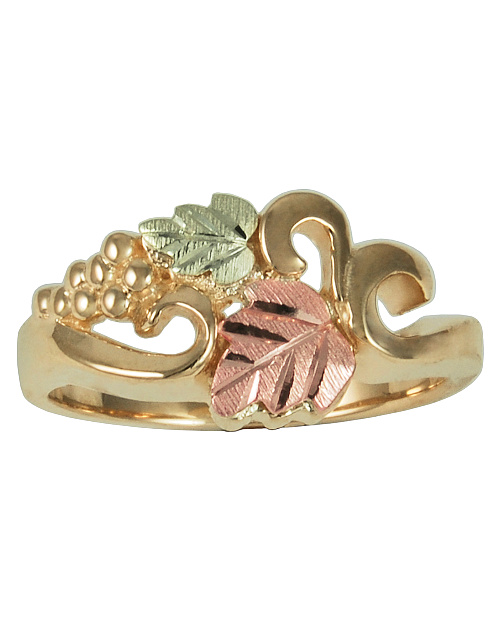 Leaves and Grape Cluster Ring, 10k Yellow Gold, 12k Green Gold, 12k Rose Gold Black Hills Gold Motif