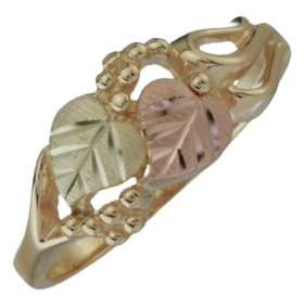 Petite Grape Vine Ring, 10k Yellow Gold, 12k Green and Rose Gold Black Hills Gold Motif