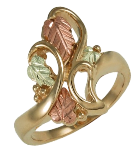 Swirling Bypass Ring, 10k Yellow Gold, 12k Green and Rose Gold Black Hills Gold Motif