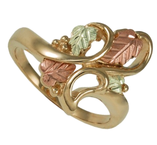 Swirling Bypass Ring, 10k Yellow Gold, 12k Green and Rose Gold Black Hills Gold Motif