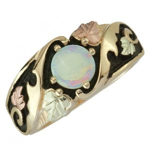 10k Yellow Gold Opal Antiqued Black Hills Gold Motif Ring.