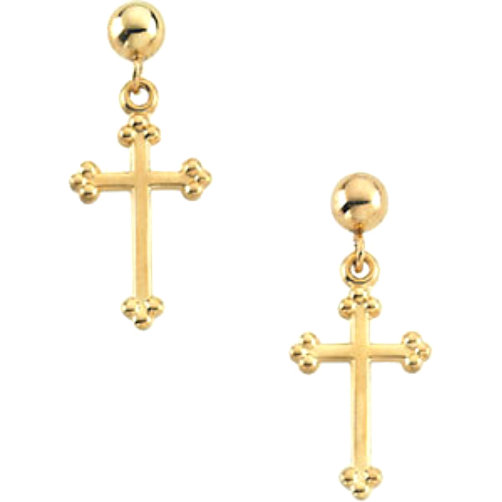 14k Yellow Gold Cross Earring.