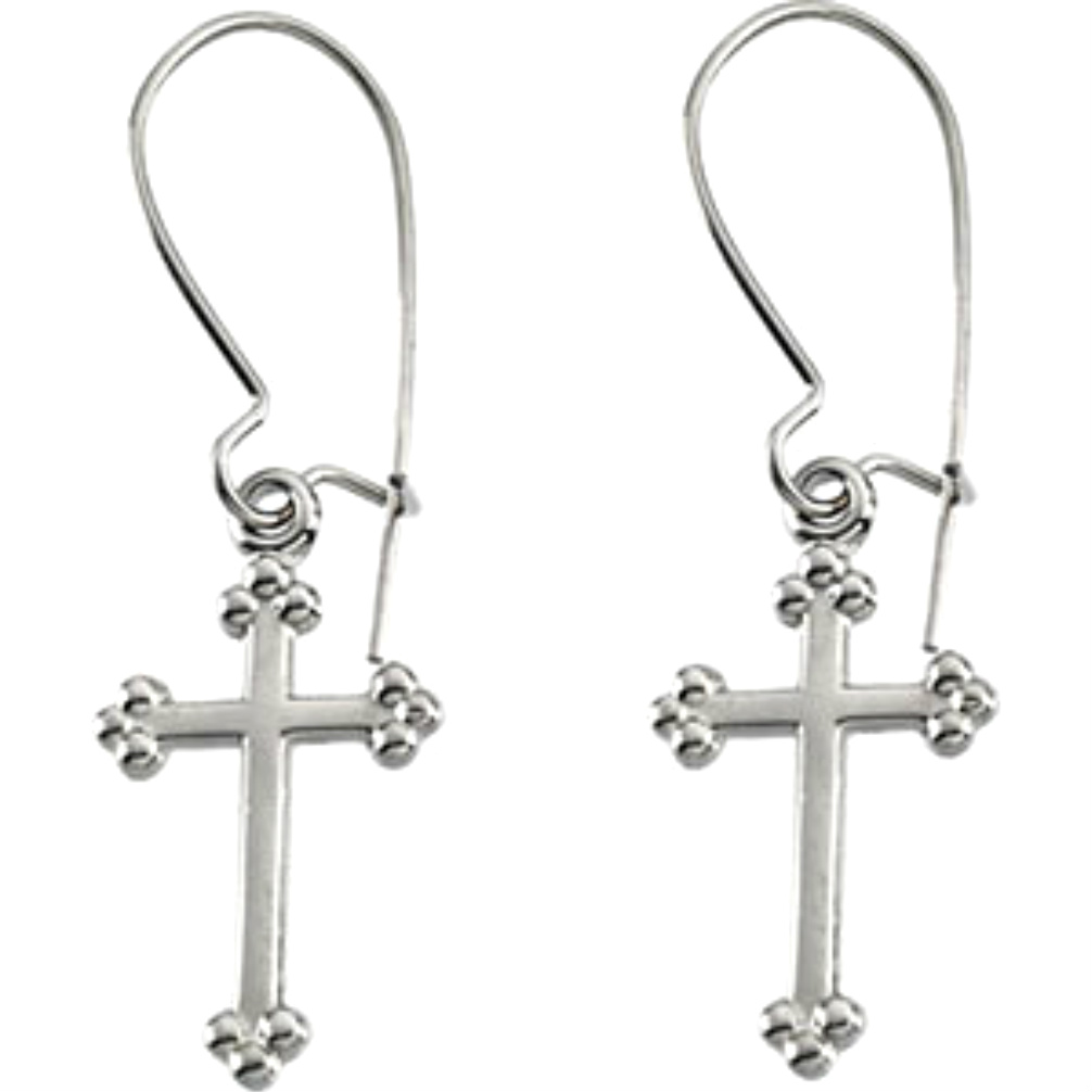 14k White Gold Cross Dangle Earrings. 