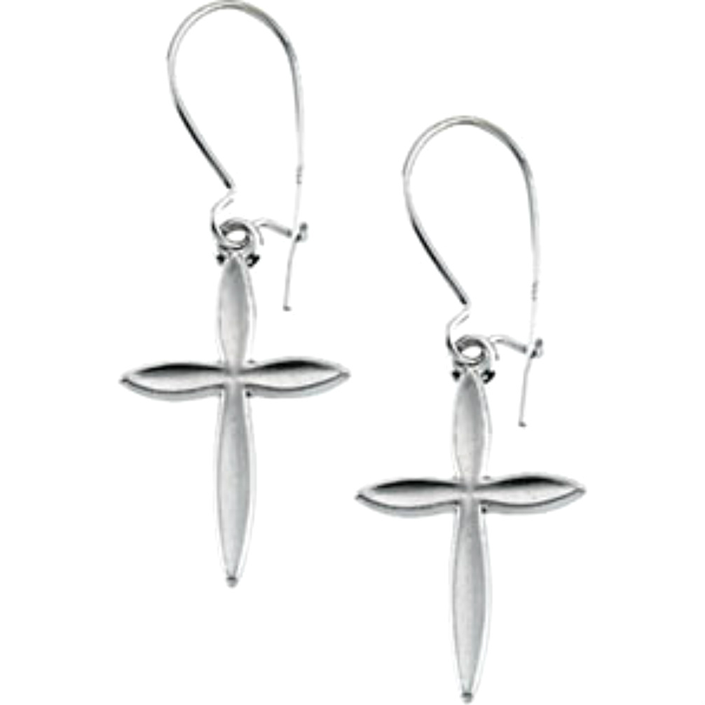 White Gold Children Cross Dangle Earrings. 