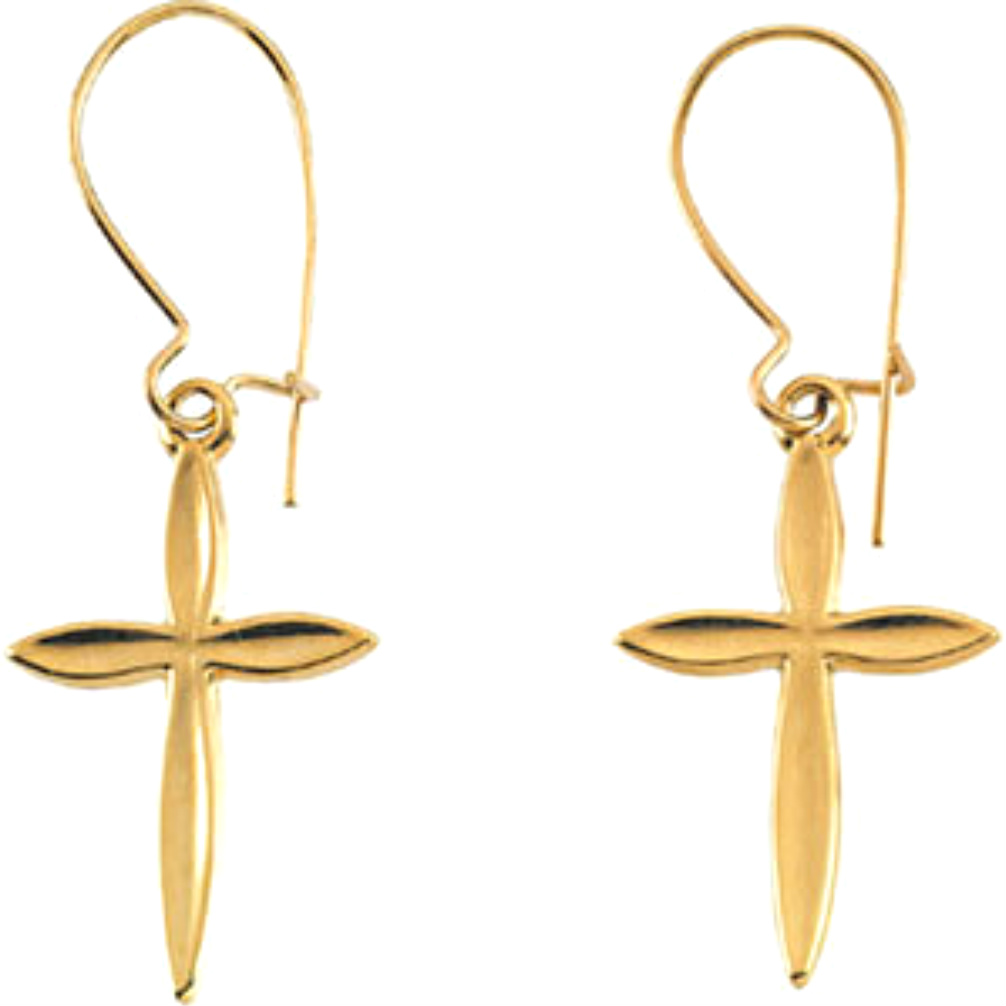 Yellow Gold Children Cross Dangle Earring. 