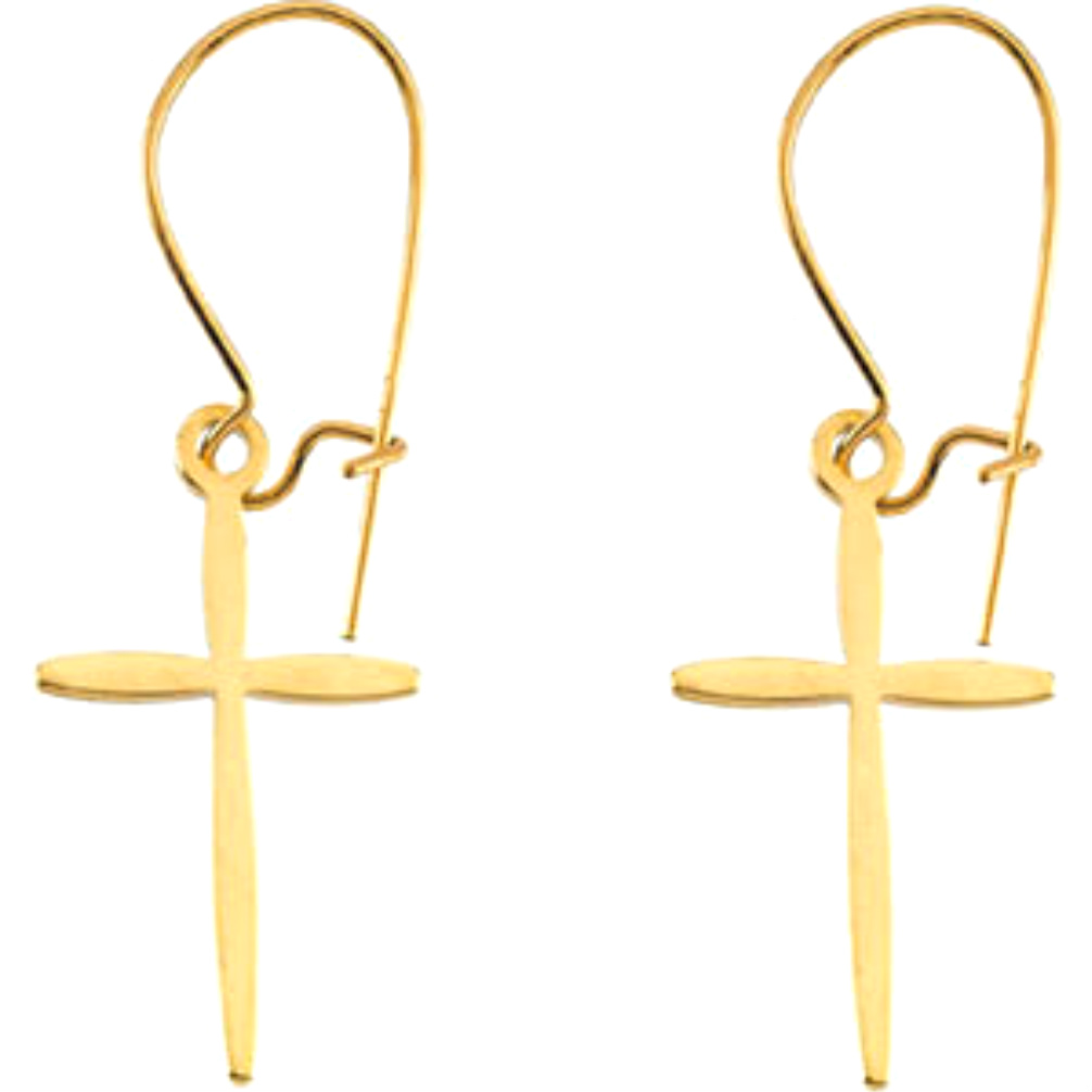 14k Yellow Gold Cross Earring. 