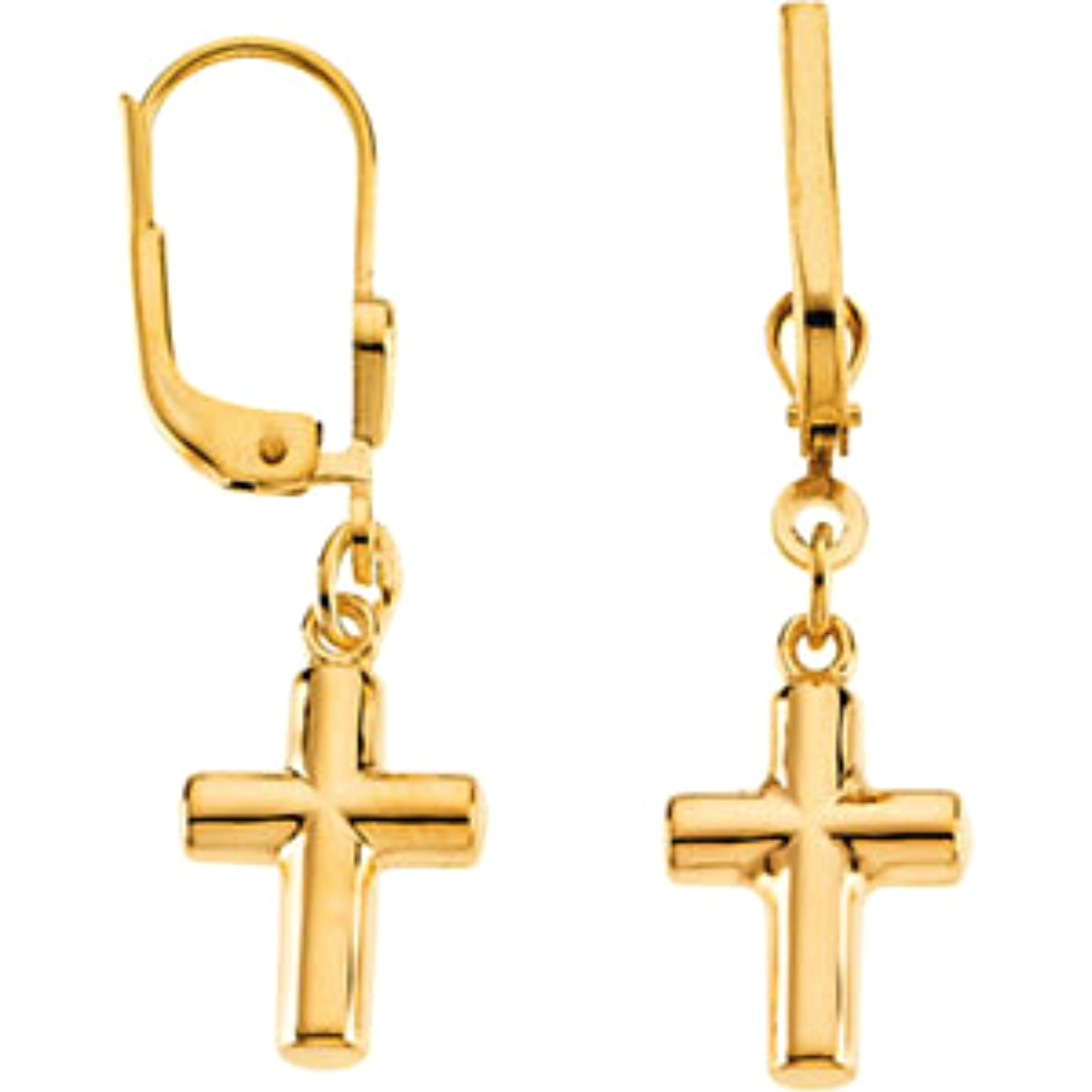 14k Yellow Gold Cross Earring. 