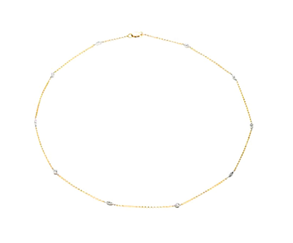 14k Yellow Gold Diamond Station Necklace. 