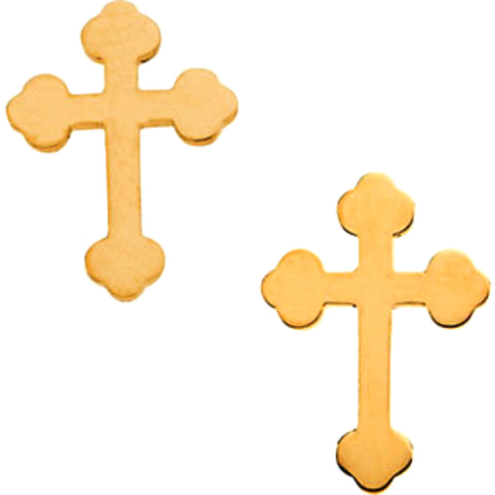 14k Yellow Gold Childrens Cross Earring. 