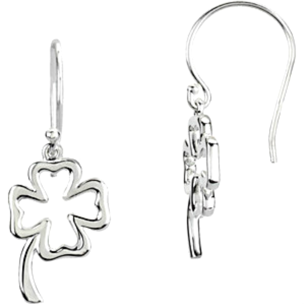 14k White Gold Clover Earrings. 