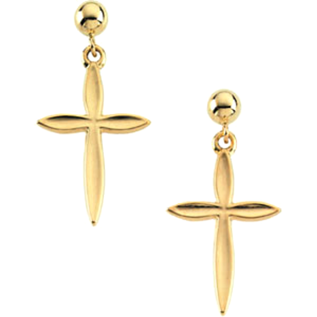 14k Yellow Gold Cross Dangle Earring. 