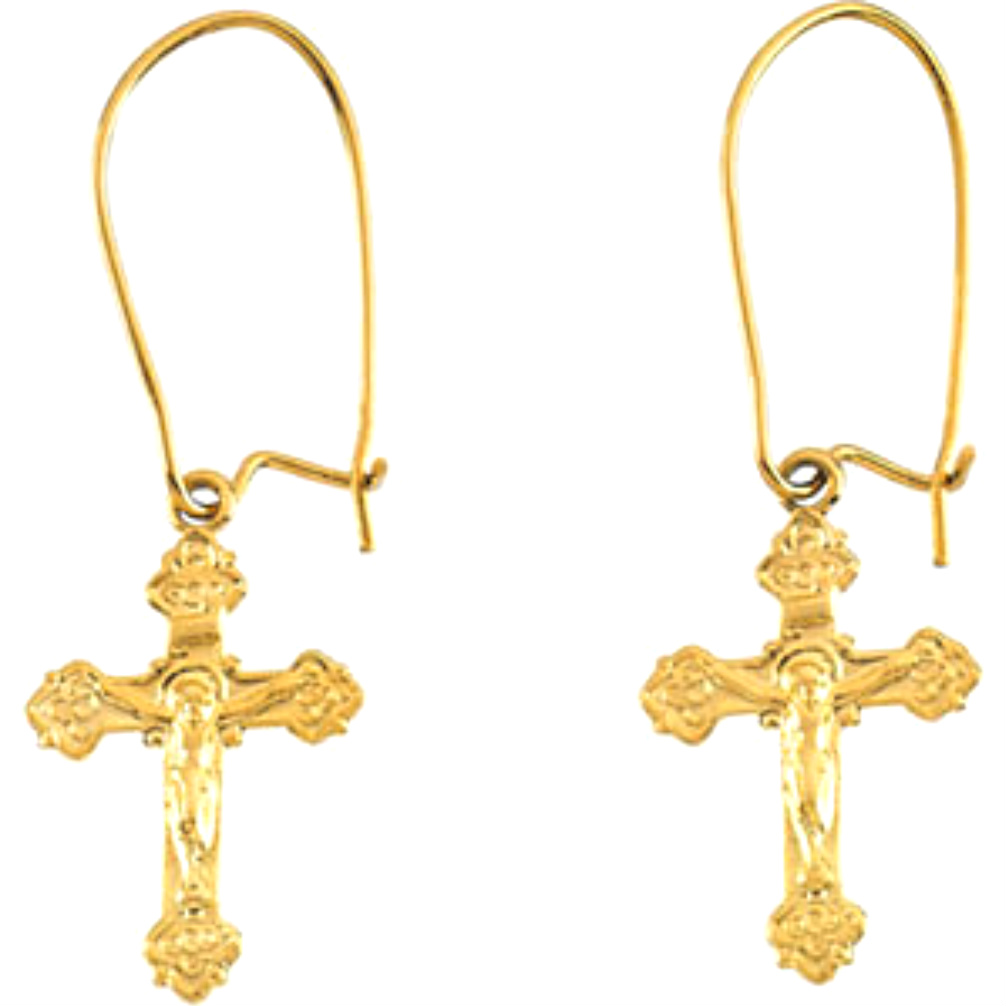 14k Yellow Gold Crucifix Earring. 