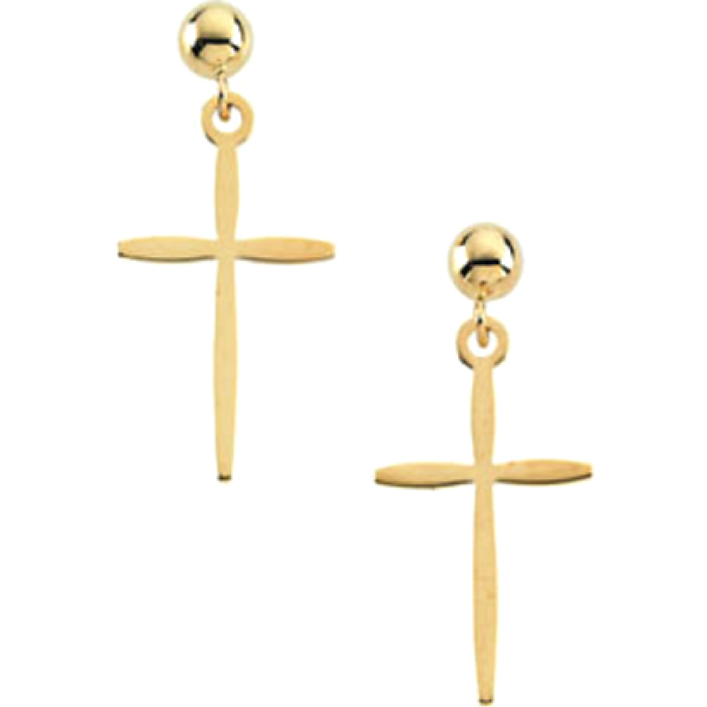 14k Yellow Gold Cross Earring. 