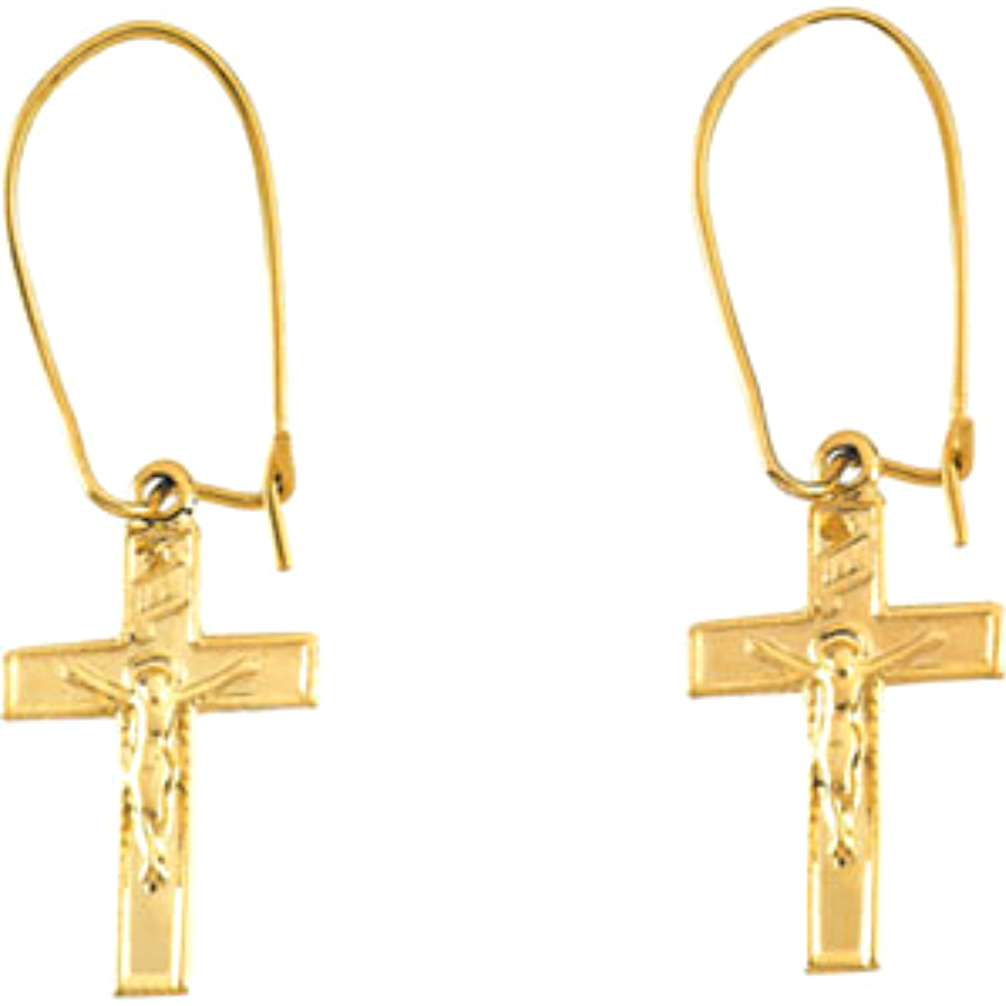 14k Yellow Gold Cross Dangle Earring. 