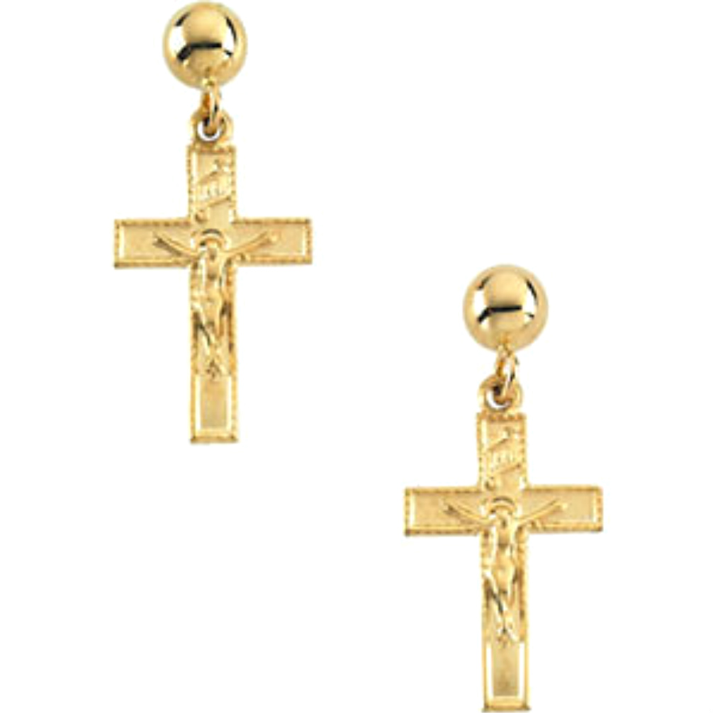 Crucifix Ball Dangle Earrings. 