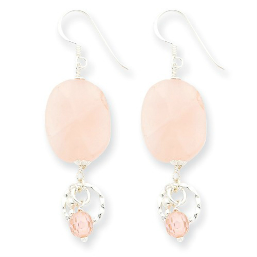 Sterling Silver Rose Crystal & Rose Quartz Earrings. 