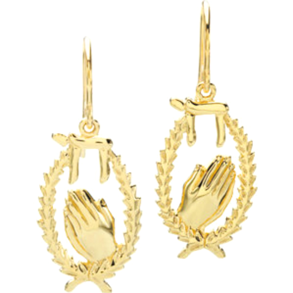 14k Yellow Gold Wings of Remembrance Chai Earrings. 