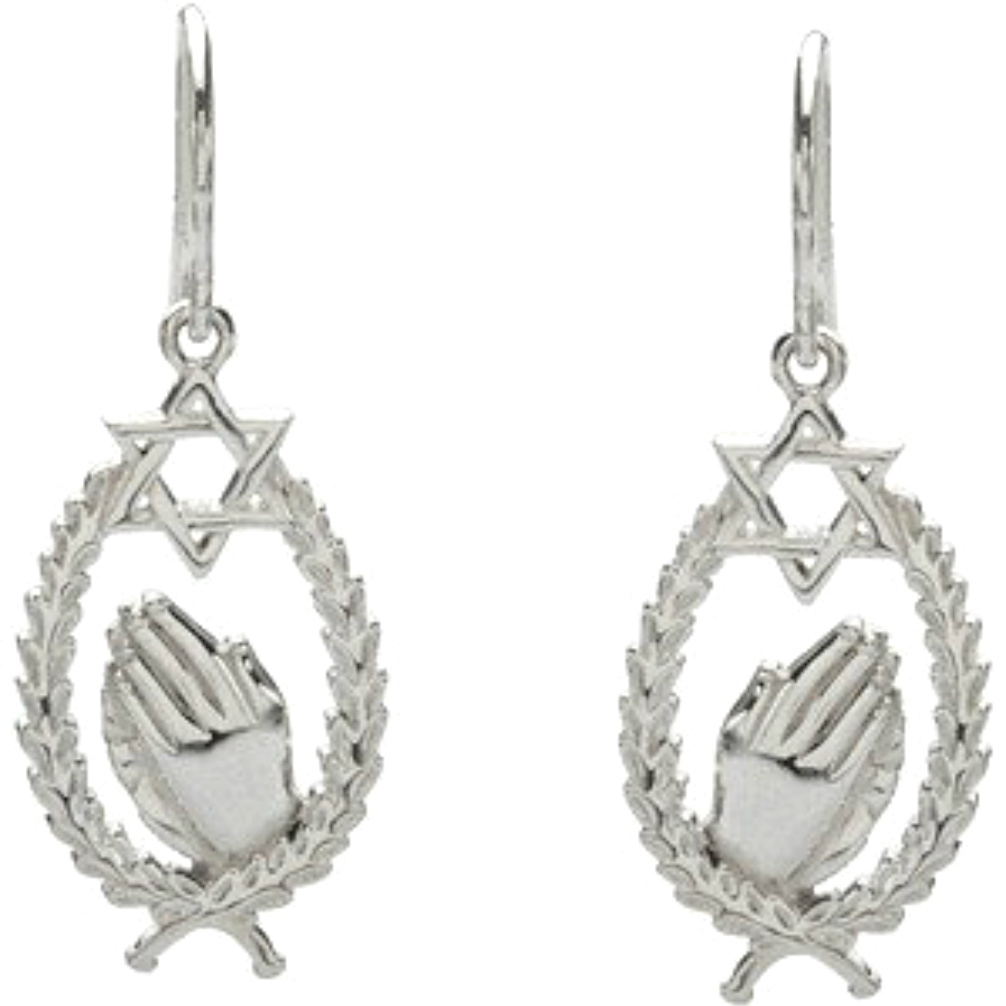 14k White Gold Wings of Remembrance Star of David Earrings. 