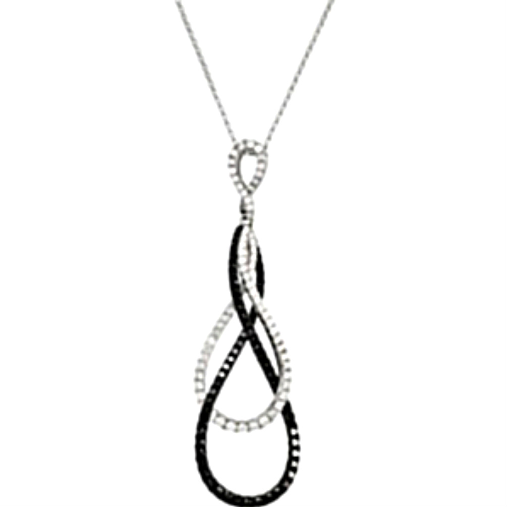 Black and White Diamond 14k White Gold Pendant Necklace. 