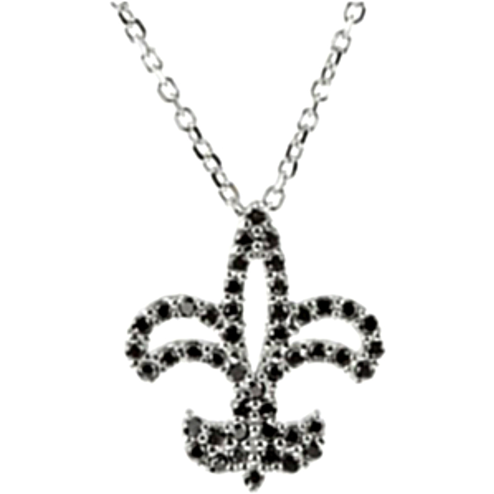 Black Diamond Fleur-de-lis 14k White Gold Pendant. 