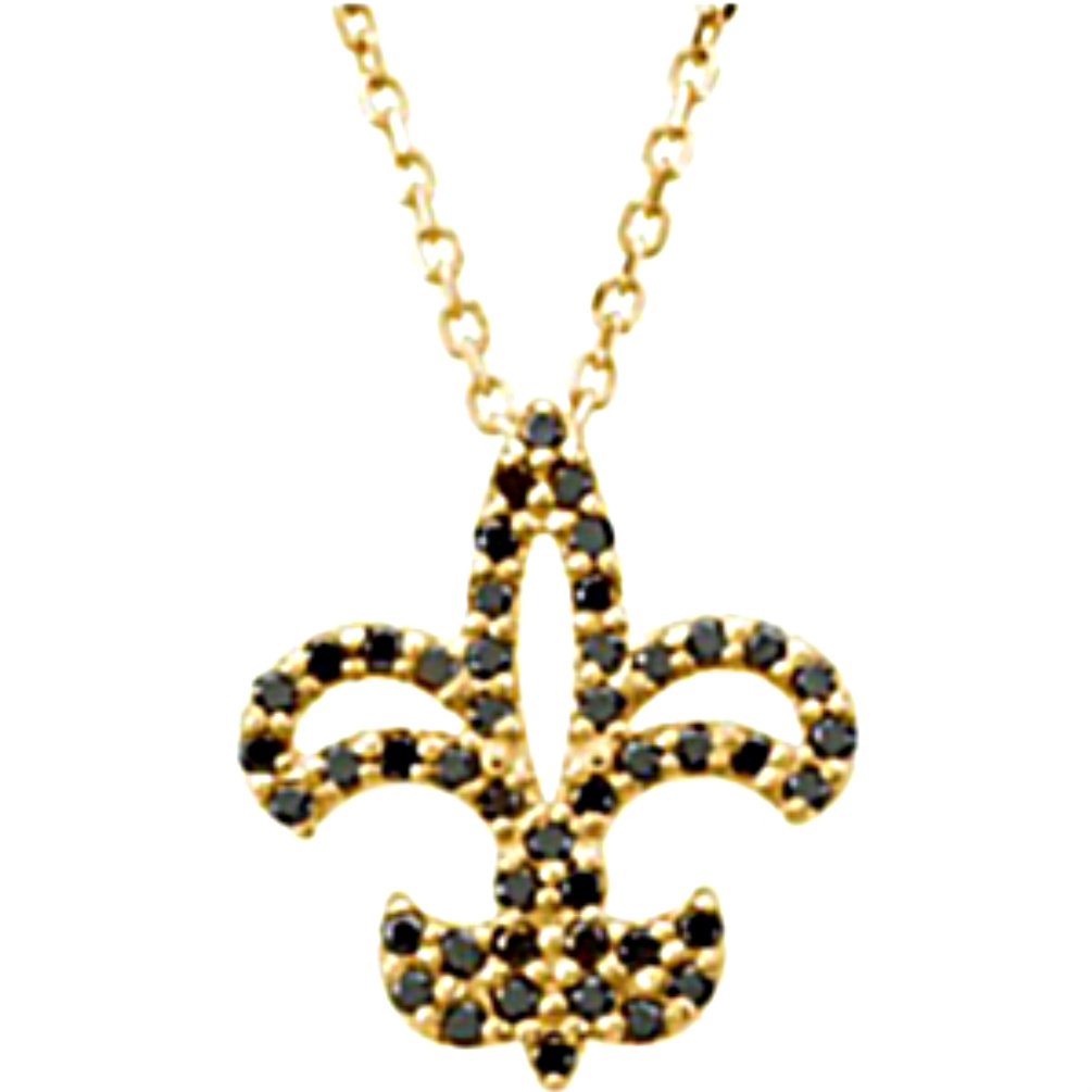 Black Diamond Fleur-de-lis 14k Yellow Gold Pendant. 