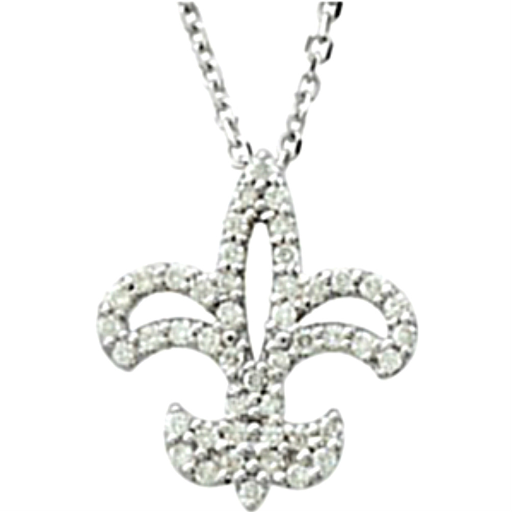 Diamond Fleur-De-Lis 14k White Gold Pendant Necklace. 