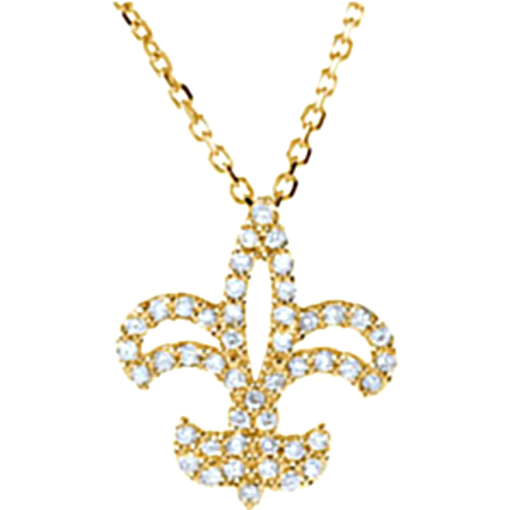 Diamond Fleur-De-Lis 14k Yellow Gold Pendant Necklace. 