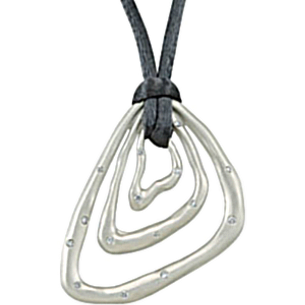 Diamond Grey Cord Pendant Necklace in Sterling Silver. 