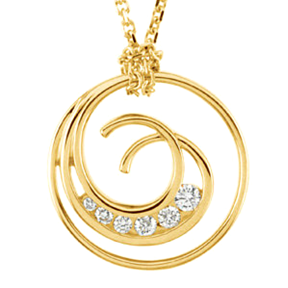 Diamond Journey Swirl 14k Yellow Gold Necklace. 